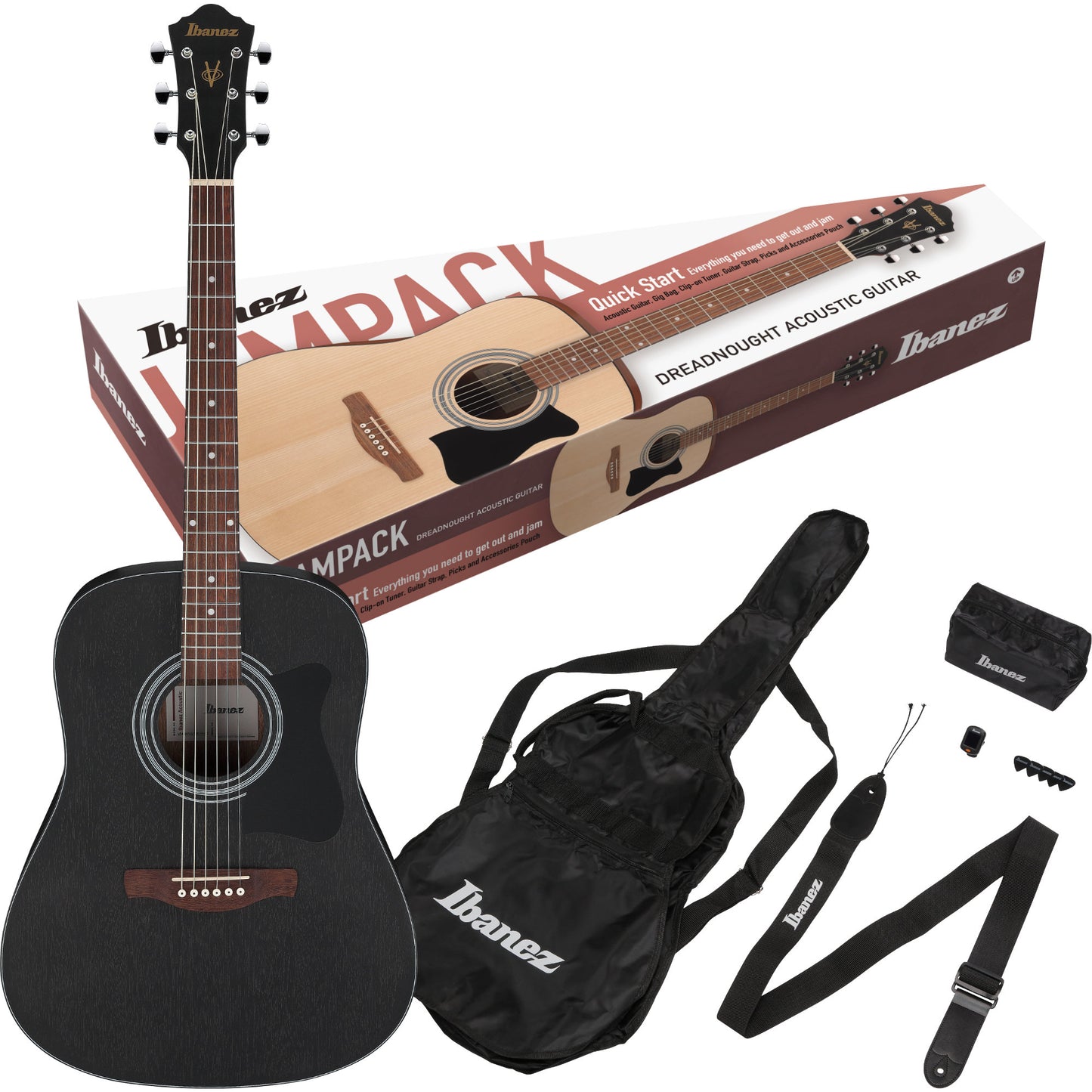 Ibanez V54NJP Acoustic Guitar Jam Pack (Weathered Black Open Pore)