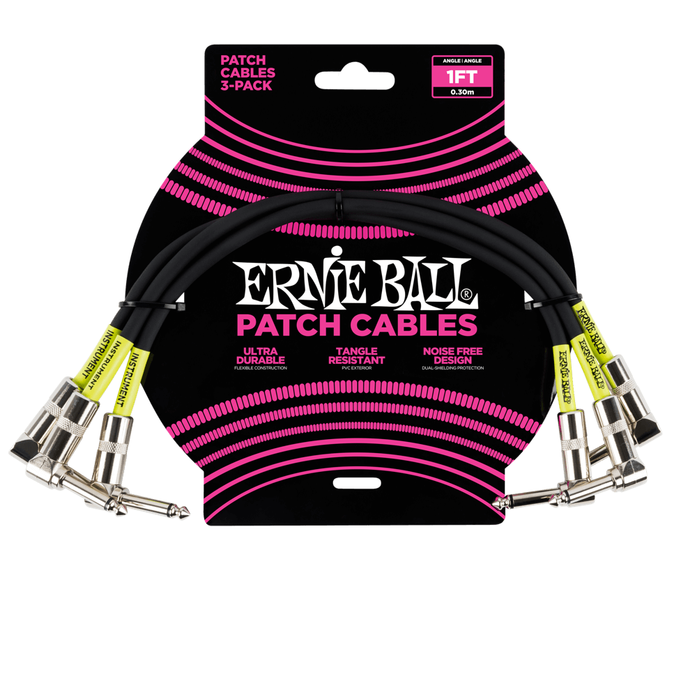 Ernie Ball 1 Ft Patch Cable Black (3 Pack)