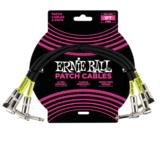 Ernie Ball 1 Ft Patch Cable Black (3 Pack)