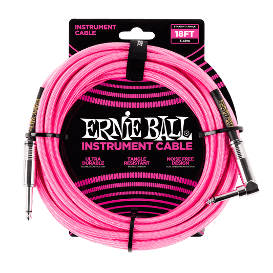 Ernie Ball 18ft Instrument Cable Braided Neon Pink