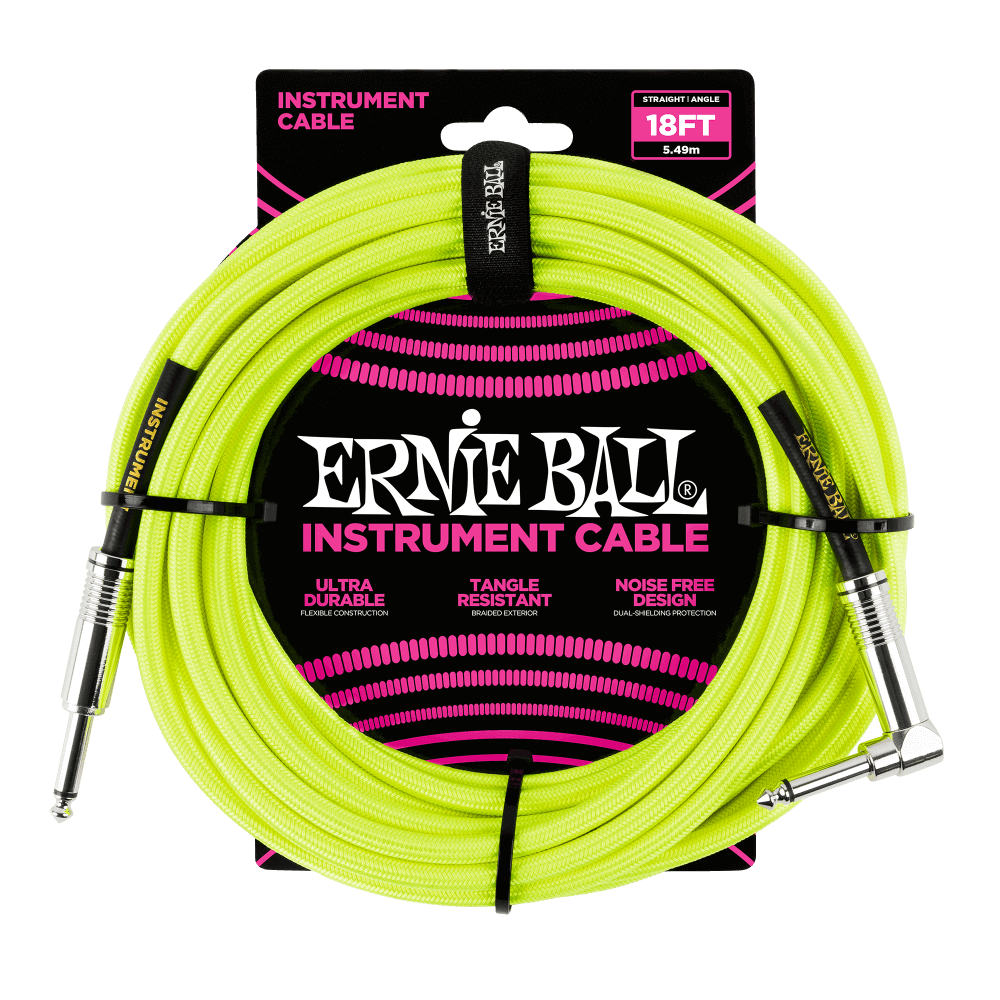 Ernie Ball 18ft Instrument Cable Braided Neon Yellow