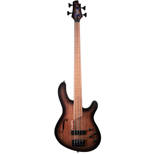 Cort B4PLPZ Artisan F Hole Fretless Bass Guitar (Open Pore Trans Black Burst)