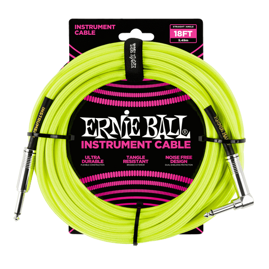 Ernie Ball 18ft Instrument Cable Braided Neon Yellow