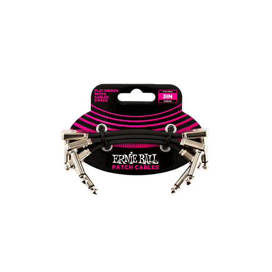 Ernie Ball 3" Ribbon Patch Cable Black (3 Pack)