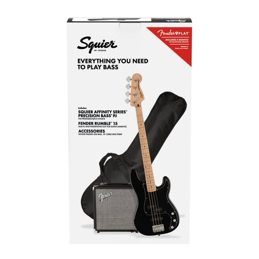 Fender Squier Affinity Series Precision Bass Guitar Pack (Black) w/ 15w Amplifier