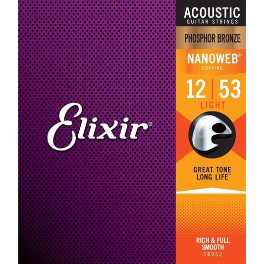 Elixir Strings Nanoweb Acoustic Phosphor Bronze 12-53