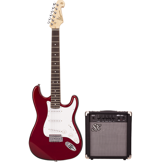 SX (SE1SKCAR) Electric Guitar and Amp Package (Candy Apple Red)