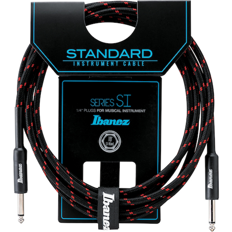 Ibanez Guitar Cable 10ft Woven, Black and Red