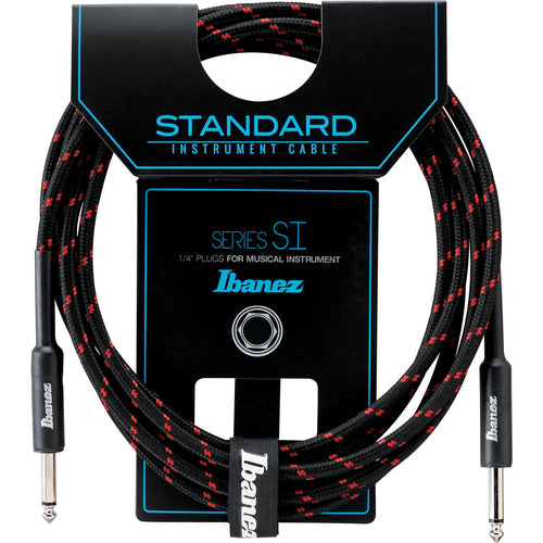 Ibanez Guitar Cable 20ft Woven, Black and Red