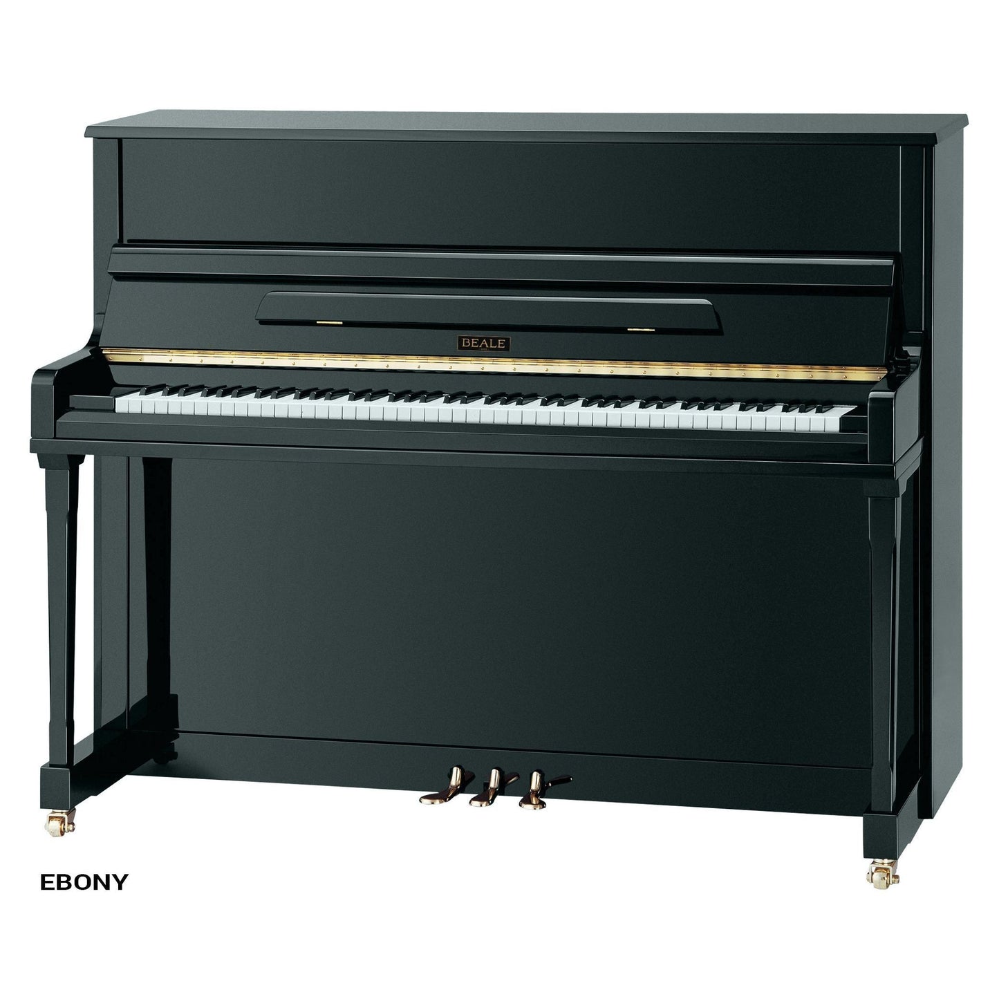 Beale UP121S Acoustic Piano with Adjustable Height Stool (Polished Ebony)